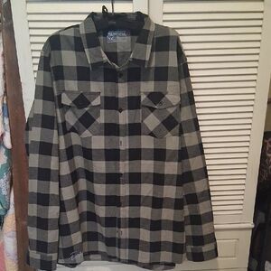 Men's Black and Khaki Flannel Shirt